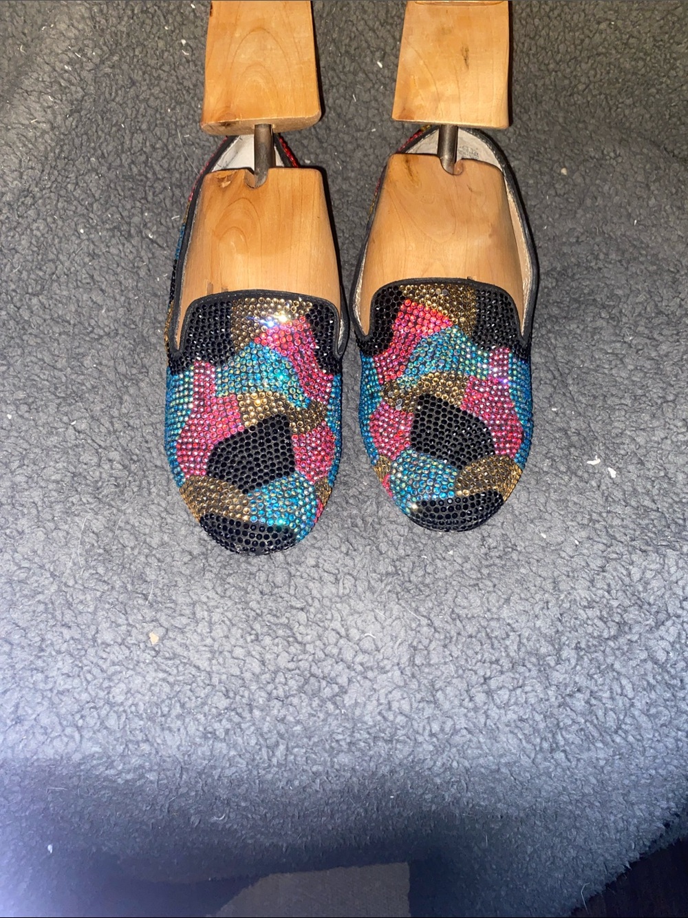 Steve Madden Black Trim Multicolor Rhinestone Loafers
